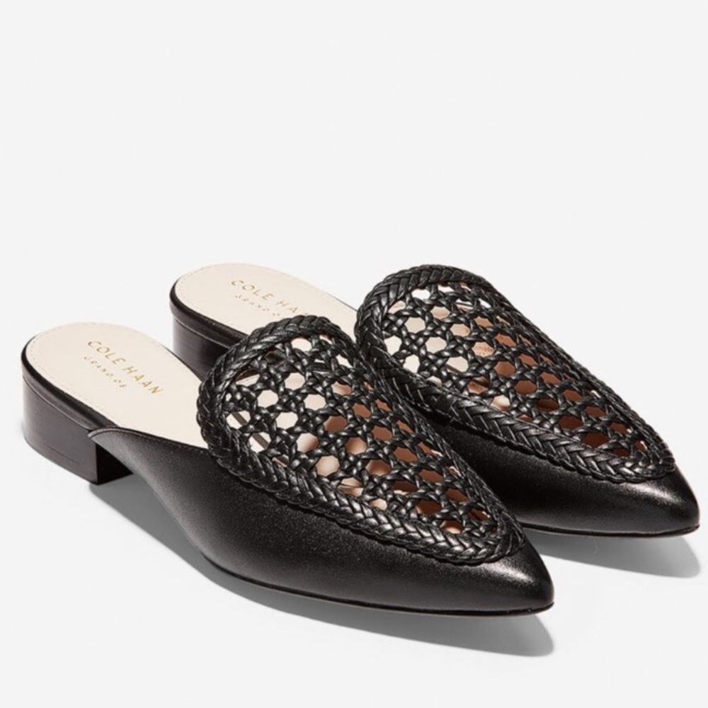Cole Haan Black Braided Leather Mule Flats